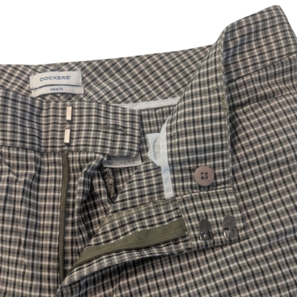 90s Dockers Ideal Fit Olive Black Micro Plaid Metro Bermuda Shorts Women's 12 - Picture 3 of 9